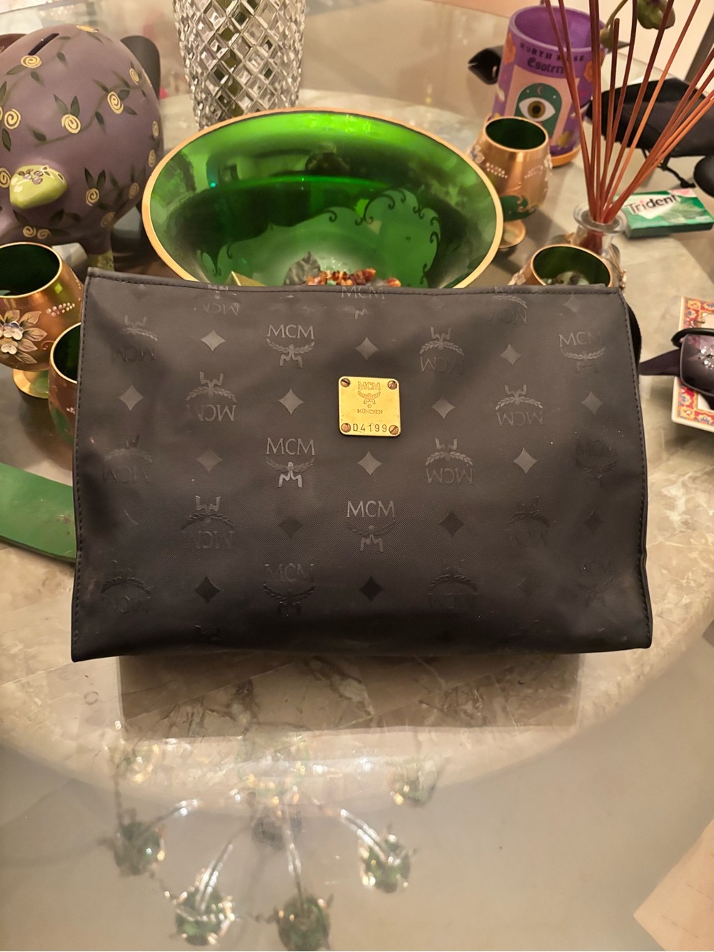 MCM Unisex Black Logo Toiletry Pouch